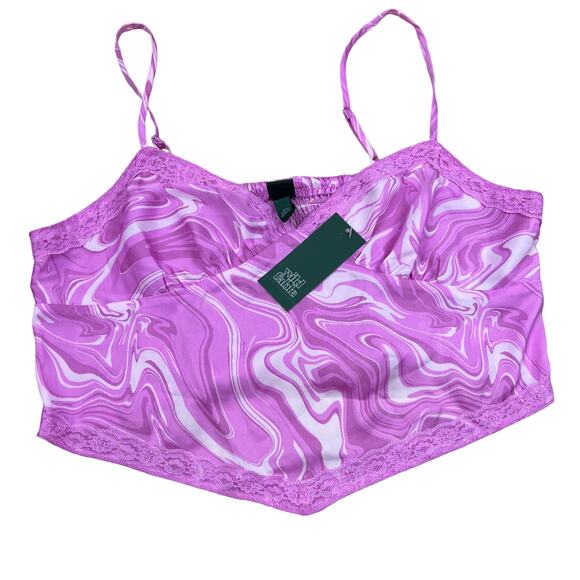 Wild Fable Women's Pink Swirl Lace Trim Satin Smocked Cami - Size XL - NWT - Picture 1 of 7